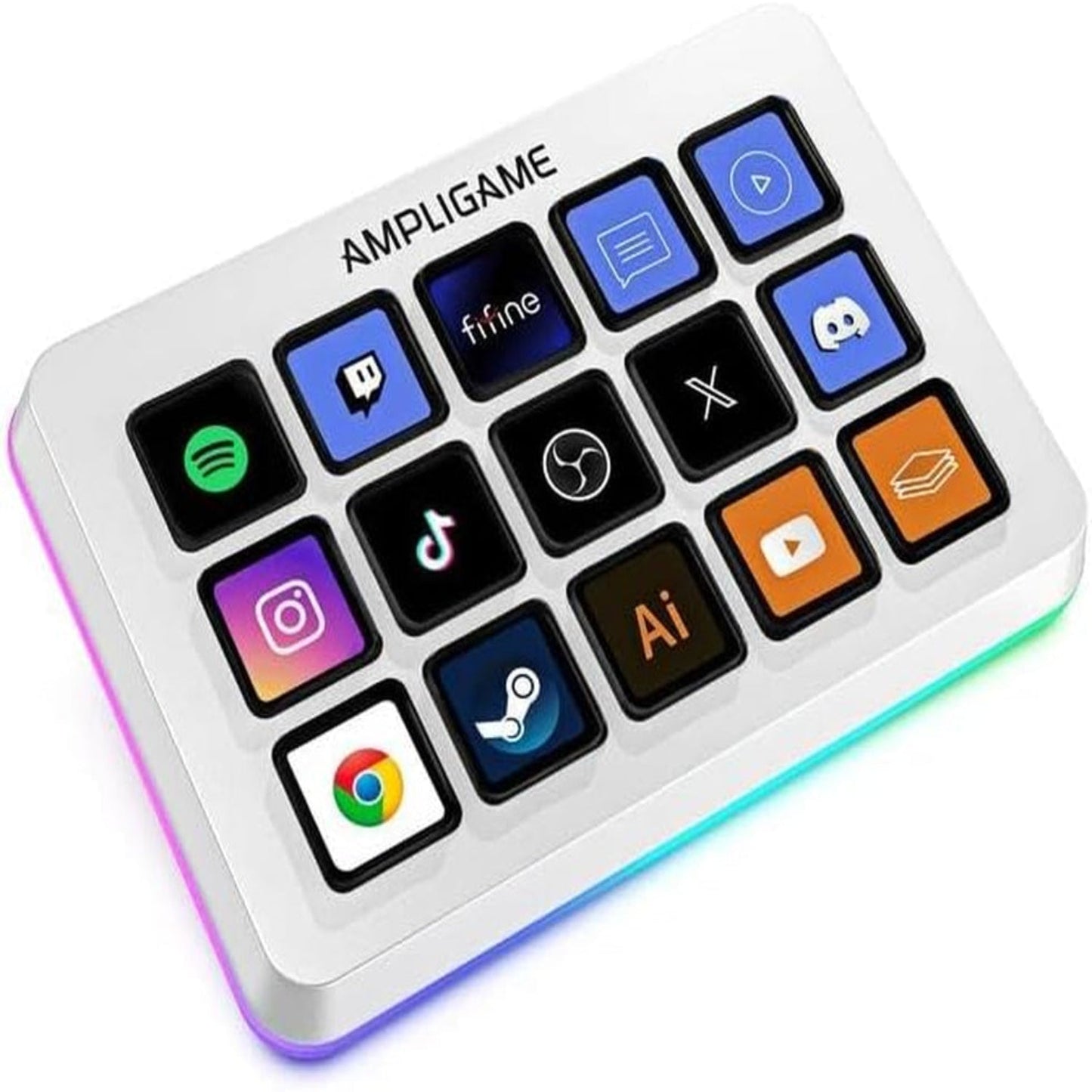 FIFINE Gaming Controller with 15 Shortcuts for OBS Streaming Studio with Macro Keys, Trigger Actions, PC Media RGB Controller for Content Creation/Office Work-D6 White
