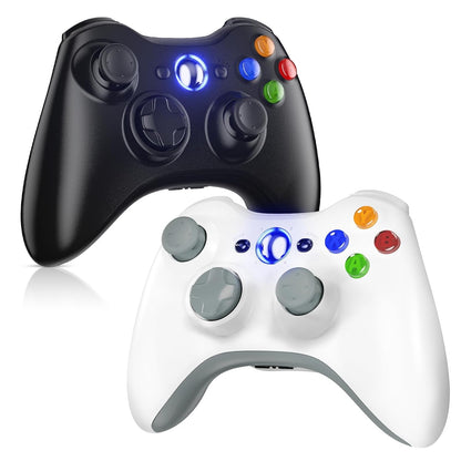 2 Pack Replacement for Xbox 360 Controller, Wireless Controllers Gamepad Upgraded Joystick Compatible with 360 & Slim, Windows 11/10/8/7 PC Controller（White+Black）