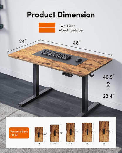 Electric Standing Desk, 48 X 24 Inches Height Adjustable Stand up Desk, Sit Stand Home Office Desk, Computer Desk, Rustic Brown